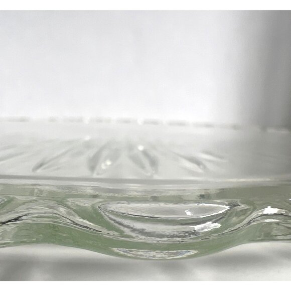 EAPG Indiana Clear Glass Serving Cake Plate Sunburst Design Scalloped Atomic Age - Picture 8 of 8